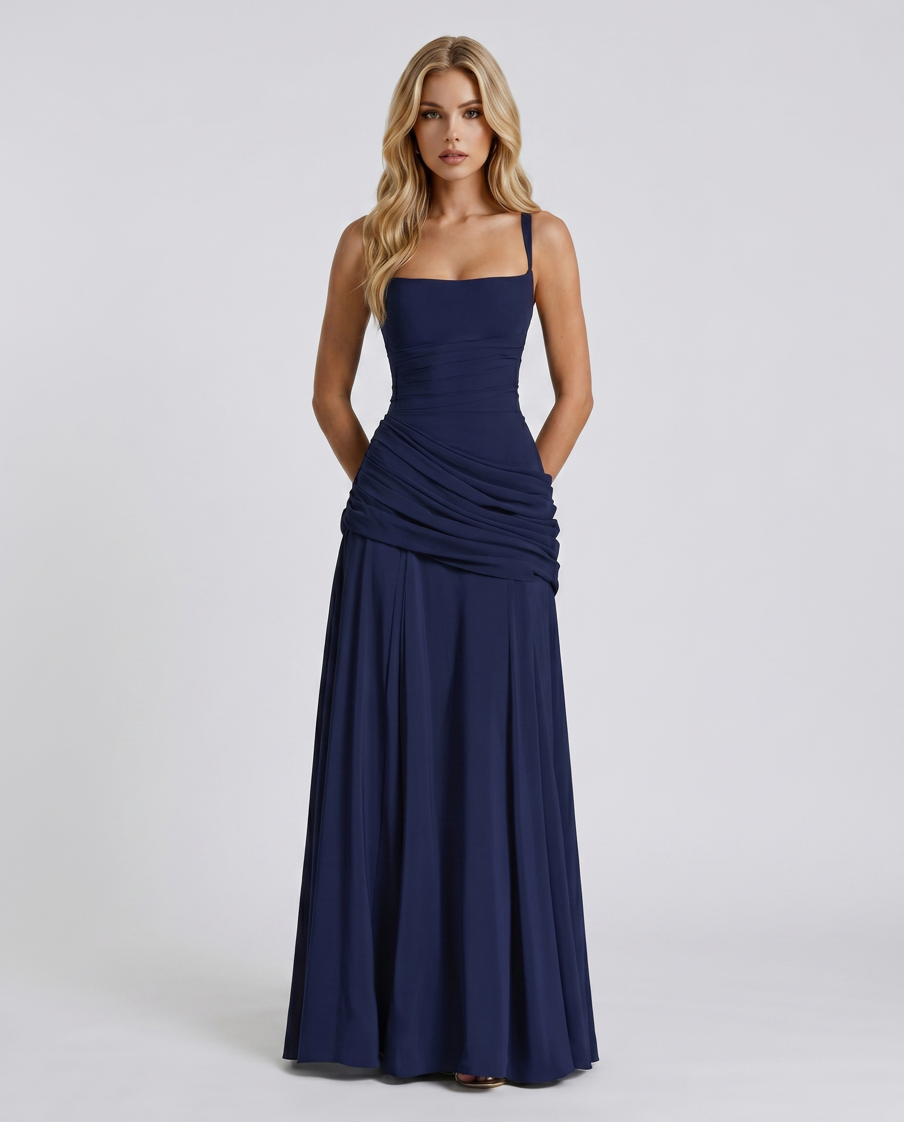 Navy Charlotte Ruched Maxi Dress in Navy