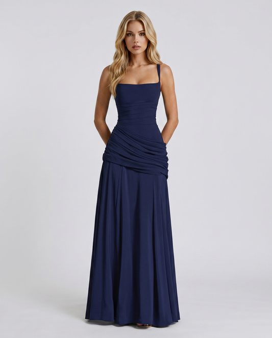 Navy Charlotte Ruched Maxi Dress in Navy