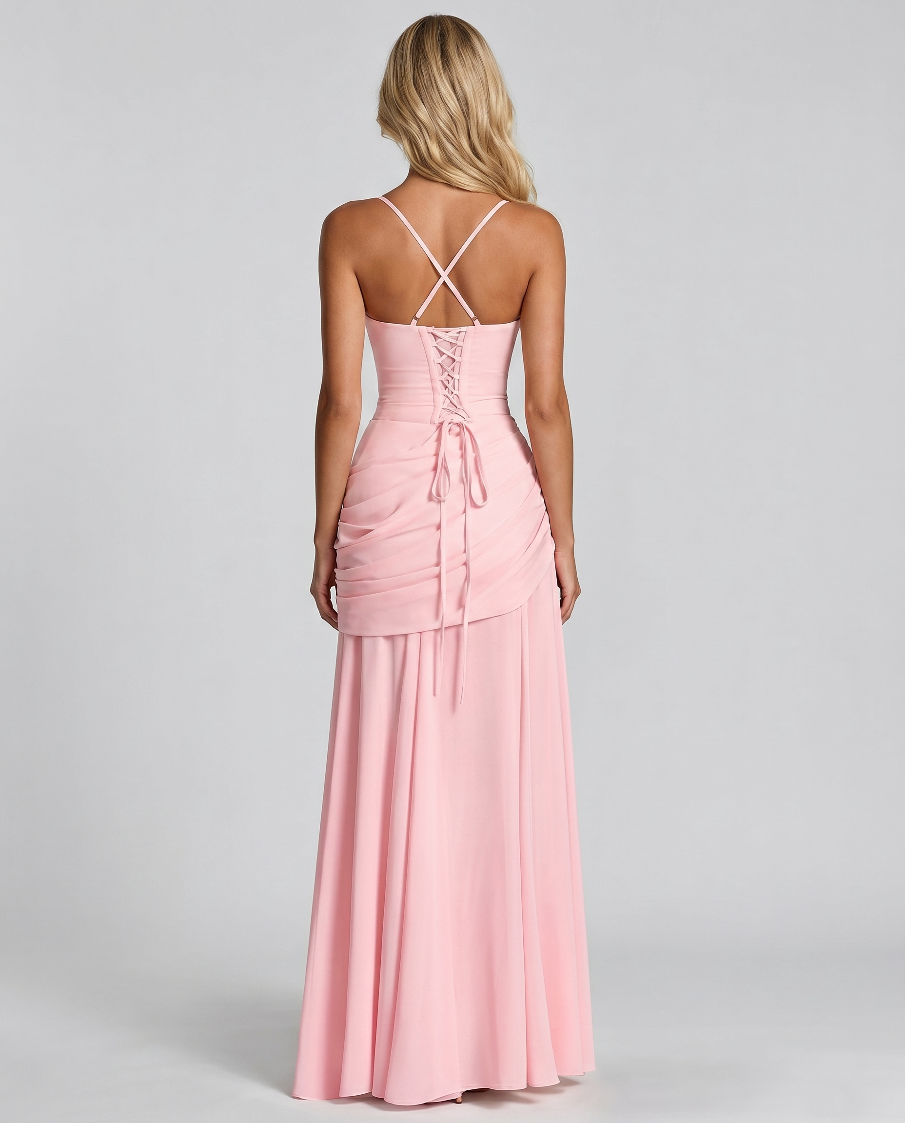 Pink Charlotte Ruched Maxi Dress in Navy