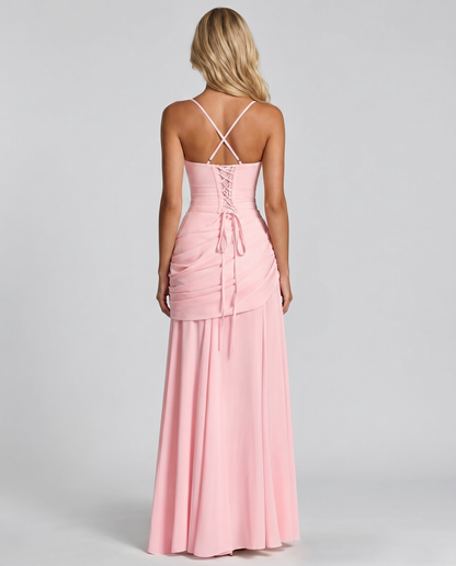 Pink Charlotte Ruched Maxi Dress in Navy