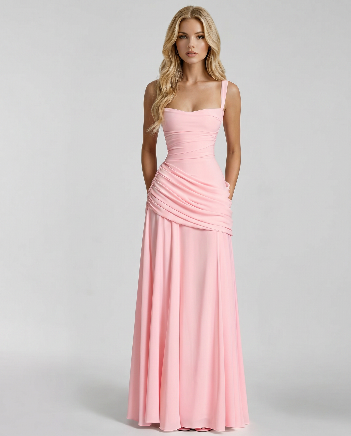 Pink Charlotte Ruched Maxi Dress in Navy