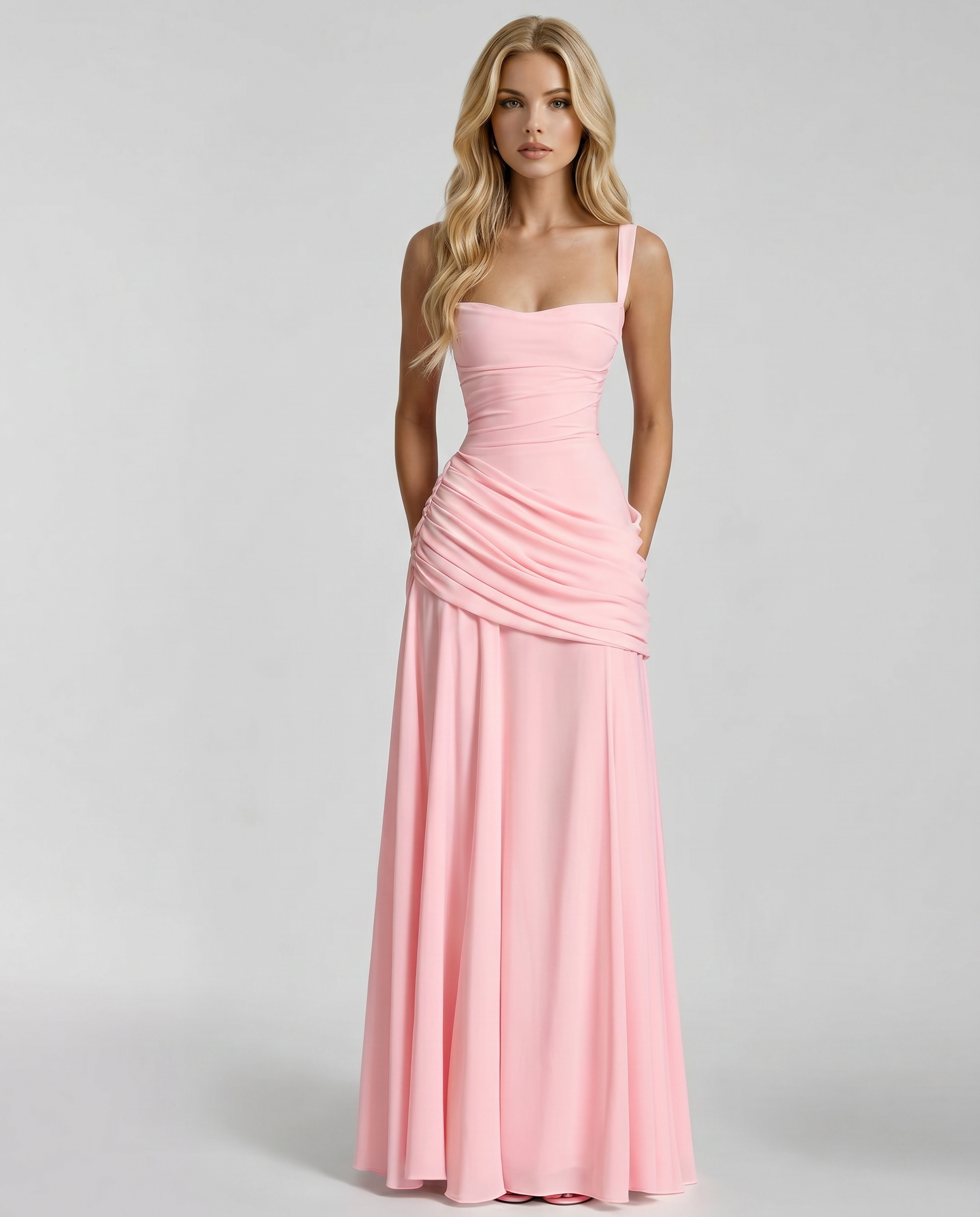 Pink Charlotte Ruched Maxi Dress in Navy