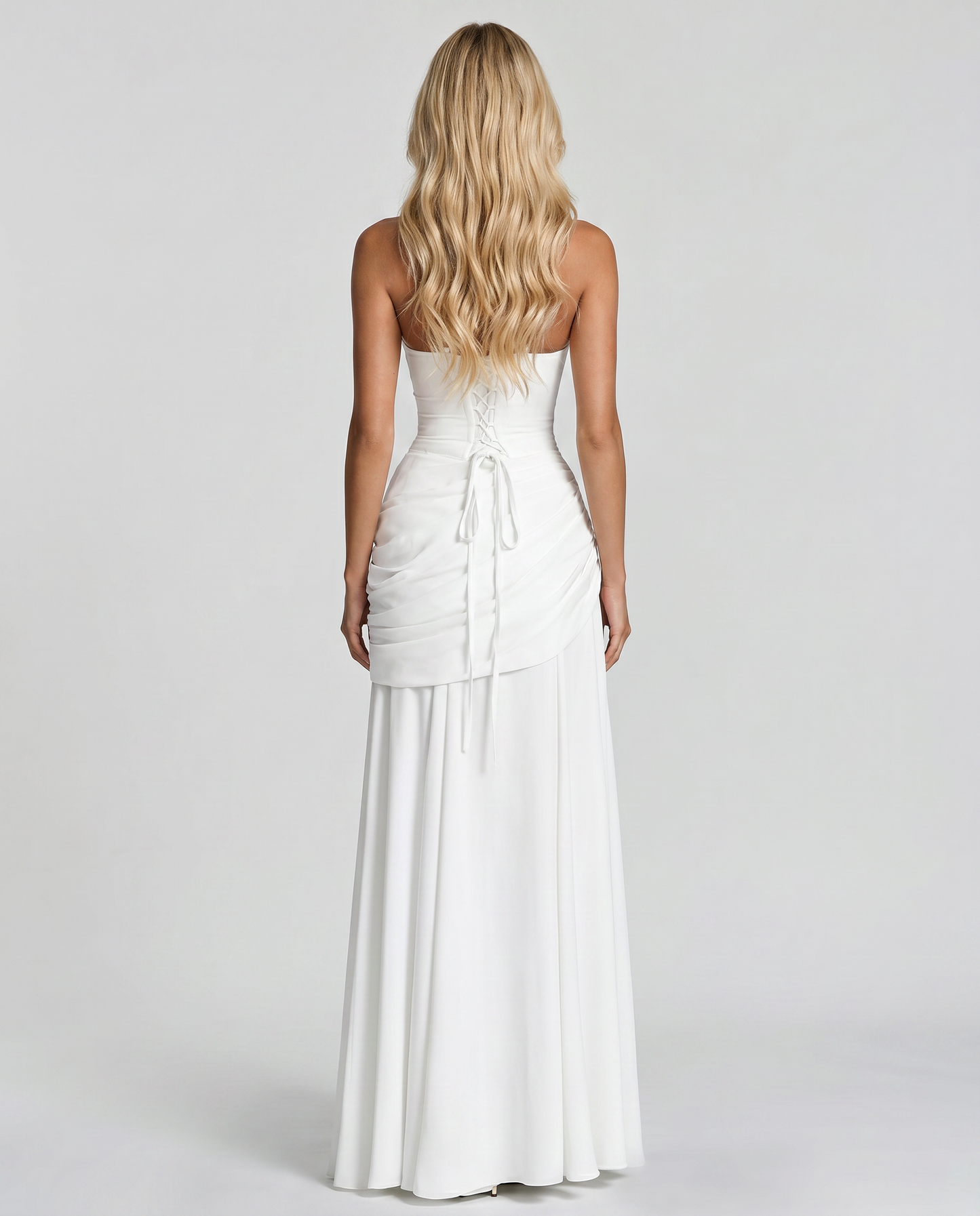 White Charlotte Ruched Maxi Dress in Navy