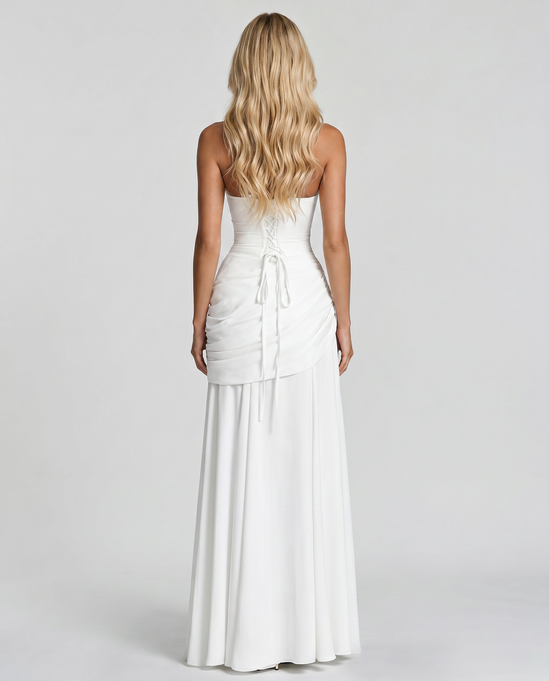 White Charlotte Ruched Maxi Dress in Navy