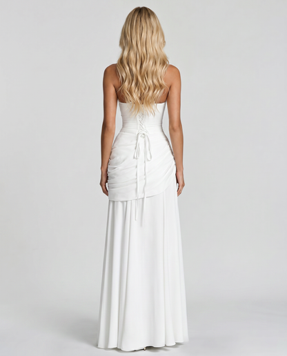 White Charlotte Ruched Maxi Dress in Navy