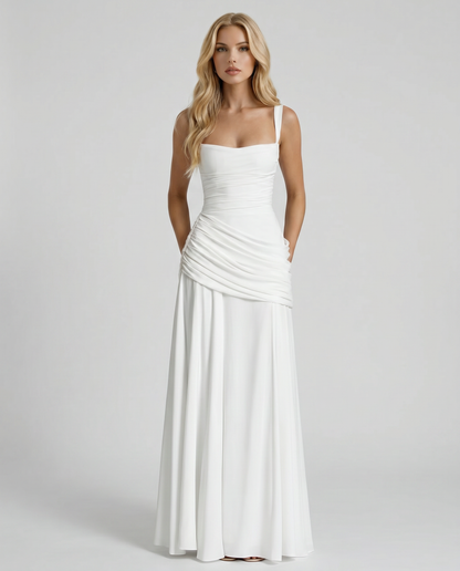 White Charlotte Ruched Maxi Dress in Navy