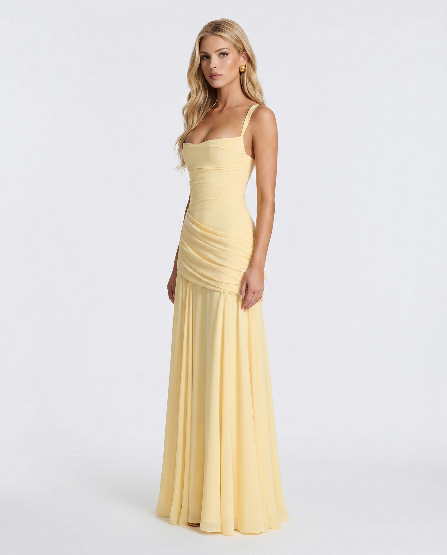 Yellow Charlotte Ruched Maxi Dress in Navy