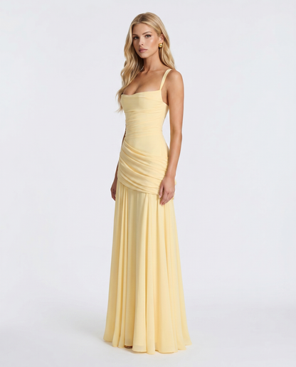 Yellow Charlotte Ruched Maxi Dress in Navy