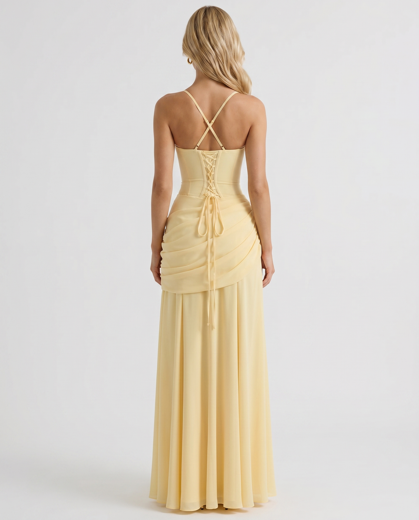 Yellow Charlotte Ruched Maxi Dress in Navy