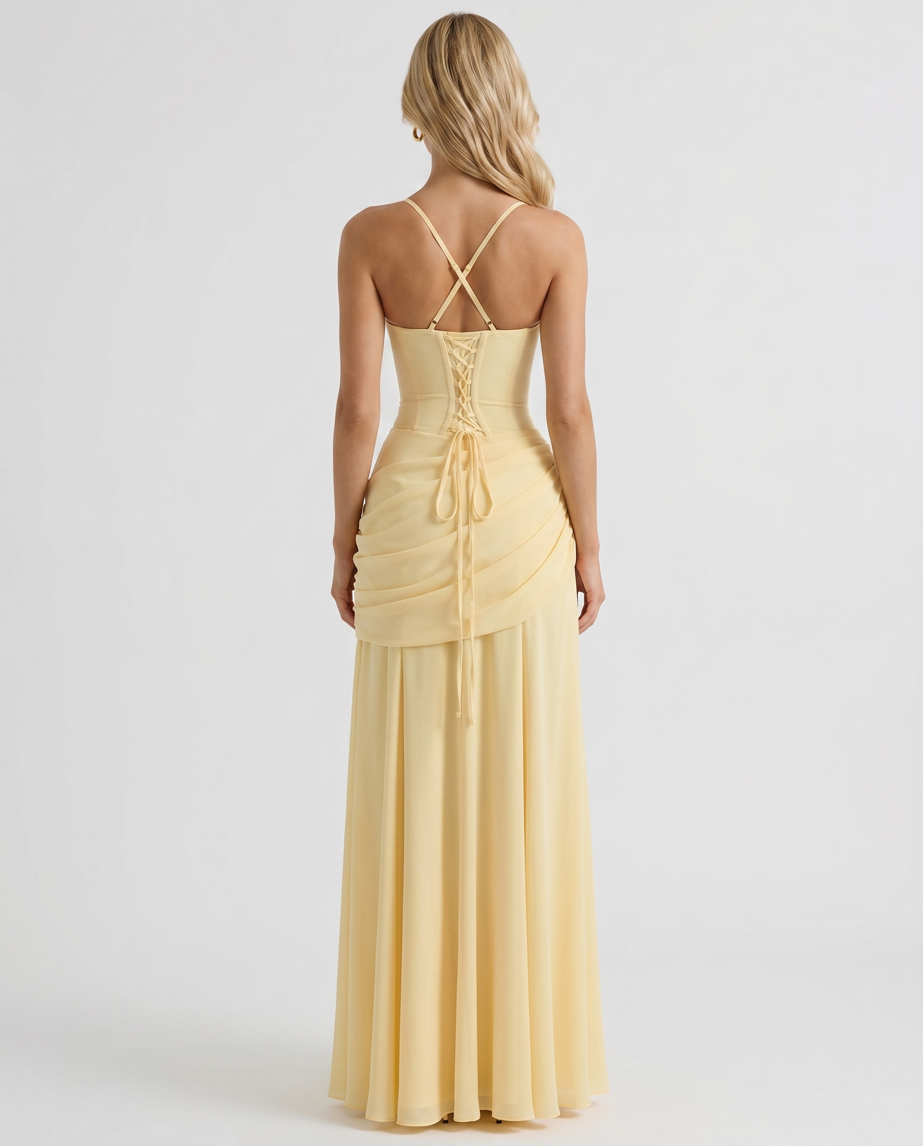 Yellow Charlotte Ruched Maxi Dress in Navy