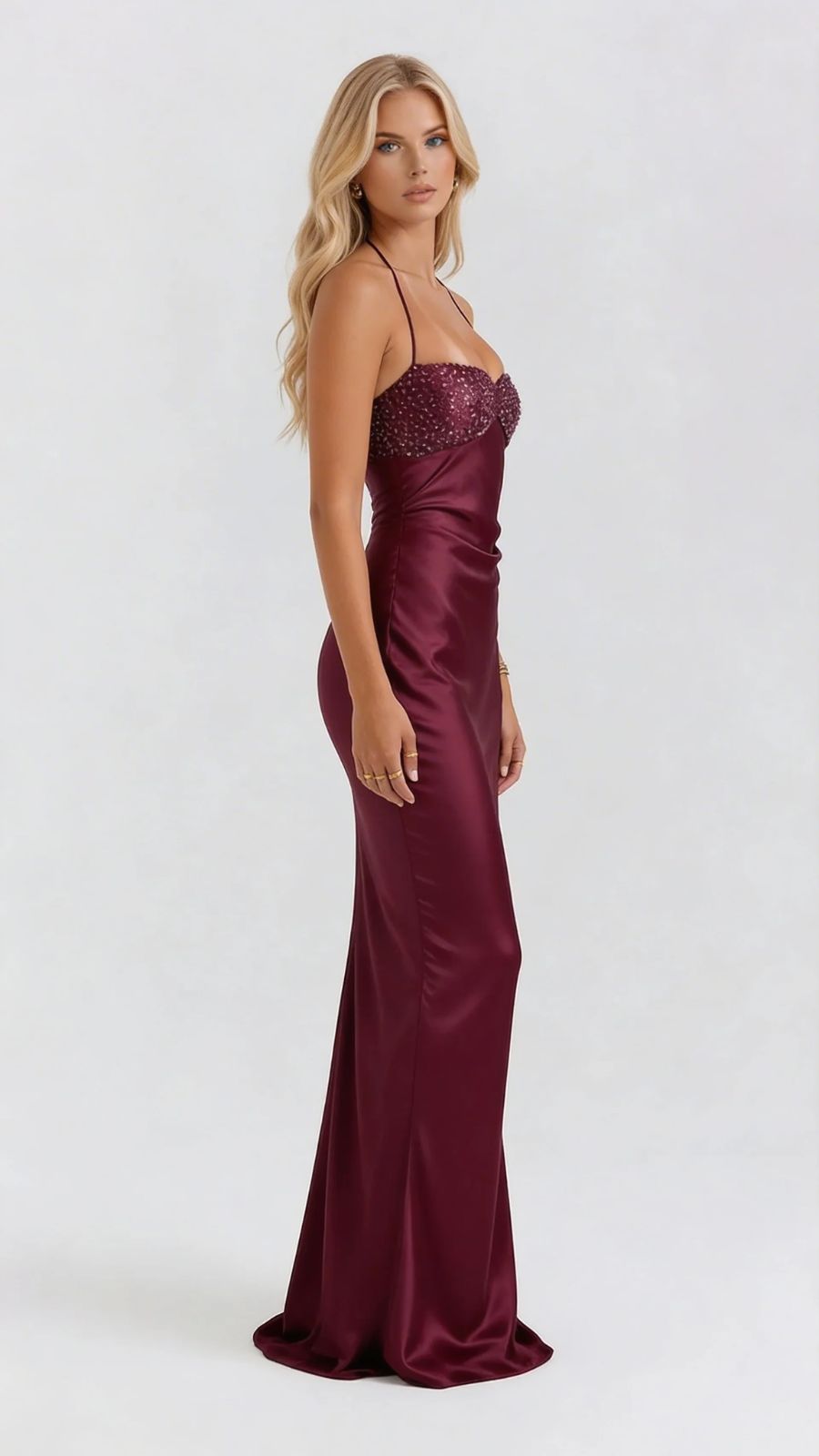 Burgundy Jade Sequin Maxi Dress