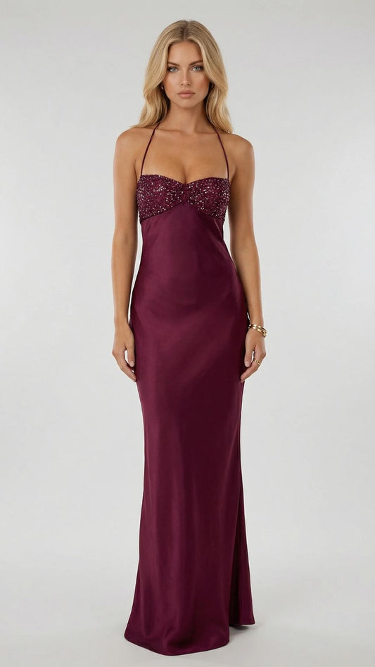 Burgundy Jade Sequin Maxi Dress