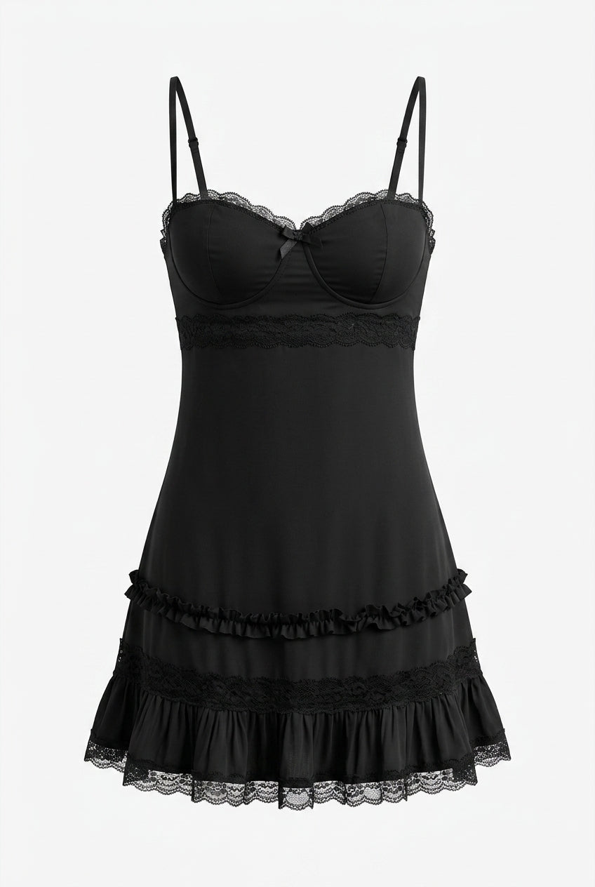 Black Valentina Lace Mini Dress