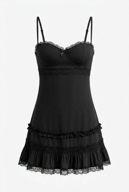Black Valentina Lace Mini Dress