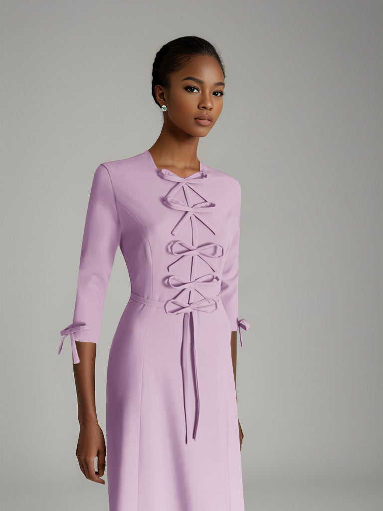 Light Purple Athena Modest Gown with Bow Detail