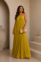Valentina Satin Pleated Maxi Dress