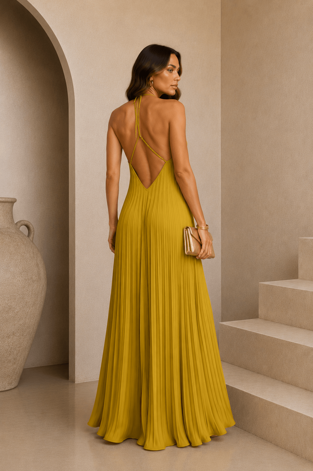 Valentina Satin Pleated Maxi Dress