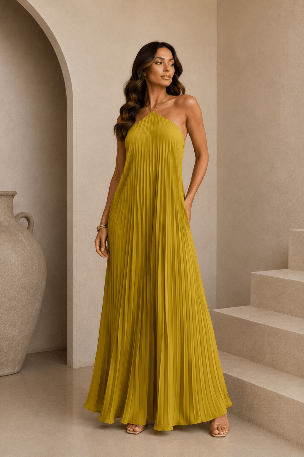 Valentina Satin Pleated Maxi Dress