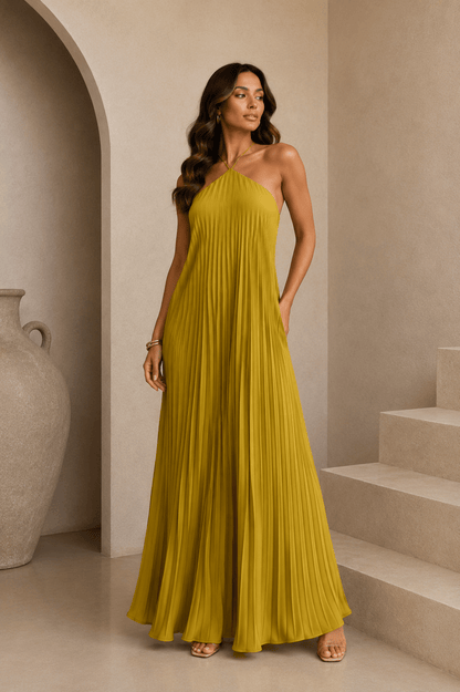 Valentina Satin Pleated Maxi Dress