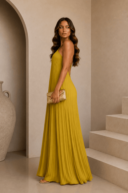 Valentina Satin Pleated Maxi Dress