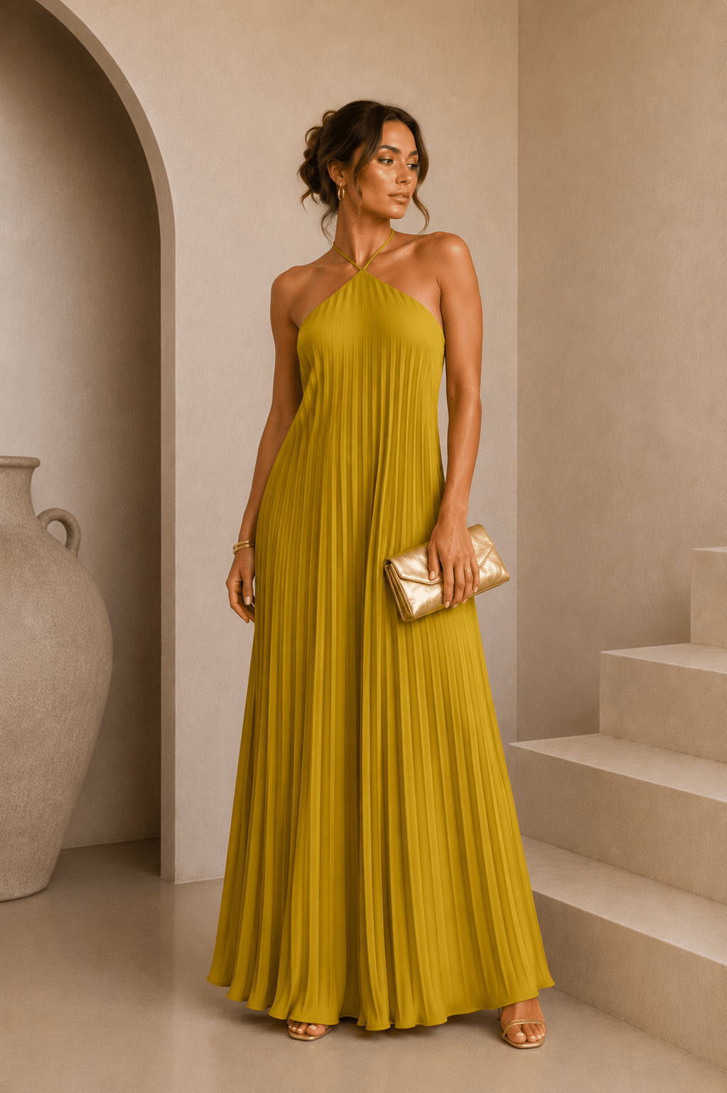 Valentina Satin Pleated Maxi Dress