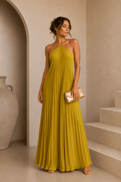 Valentina Satin Pleated Maxi Dress