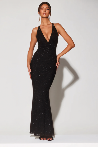 Verona Embellished Black Dress