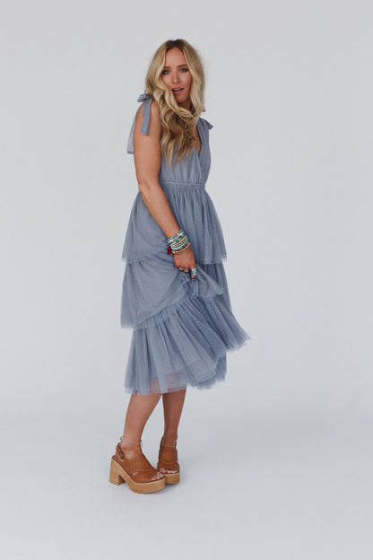 Blue Arabella Tiered Tulle Dress in Mauve