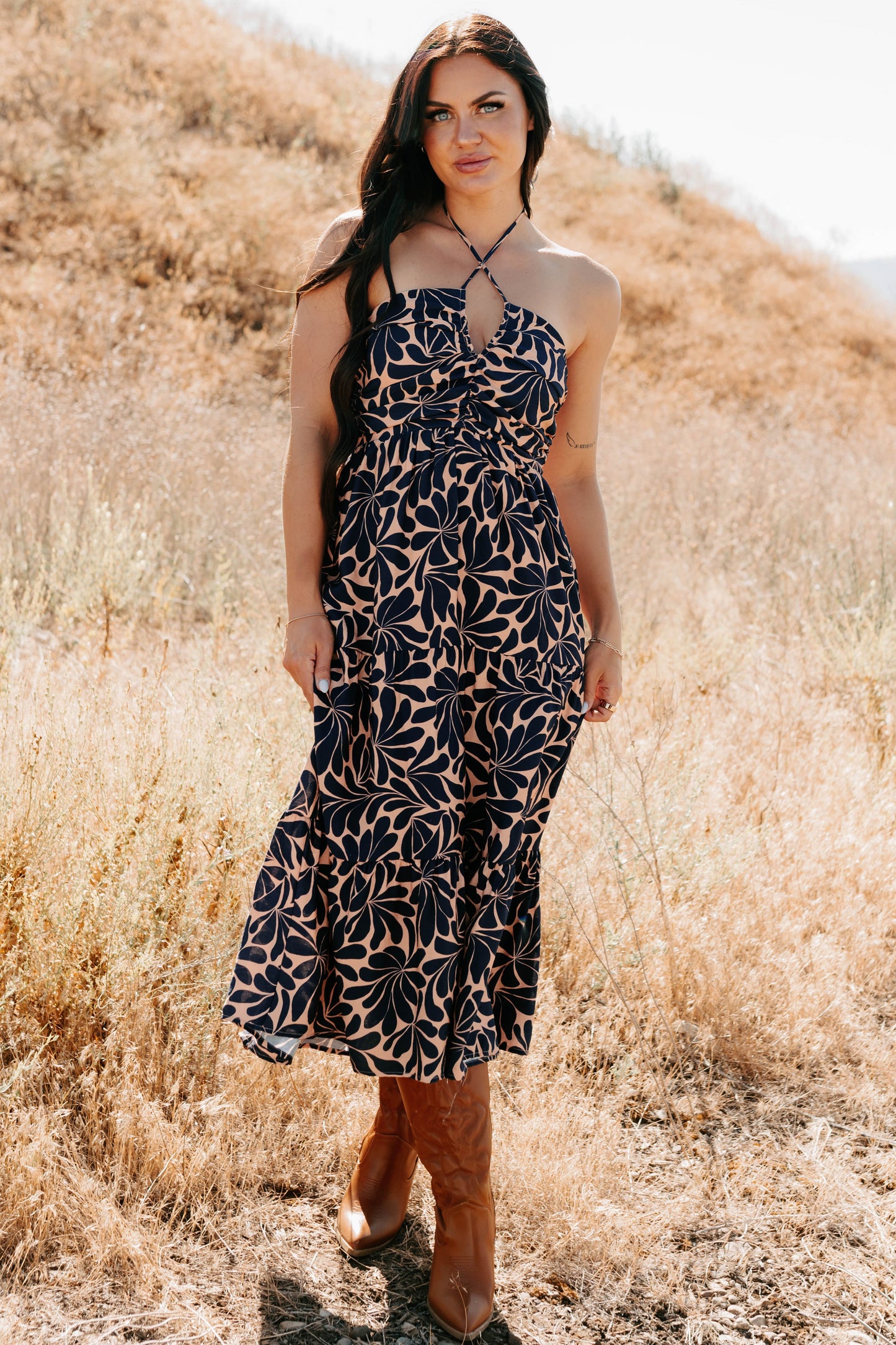 Vivienne Printed Halter Midi Dress