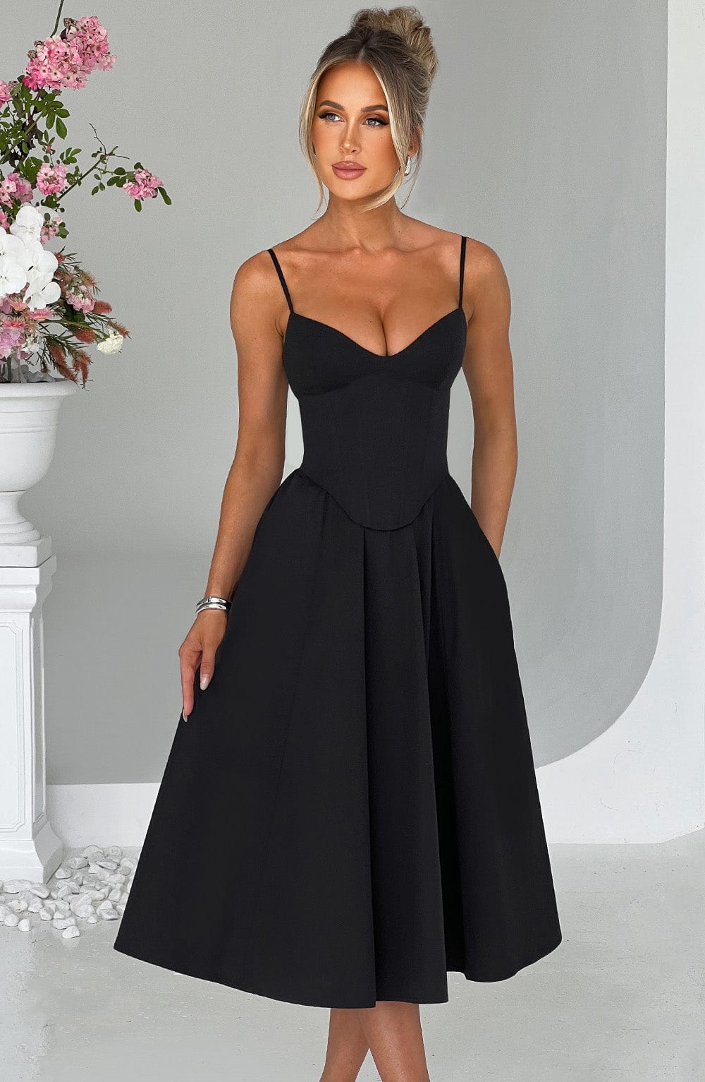 Black Mariella Lemon Midi Dress