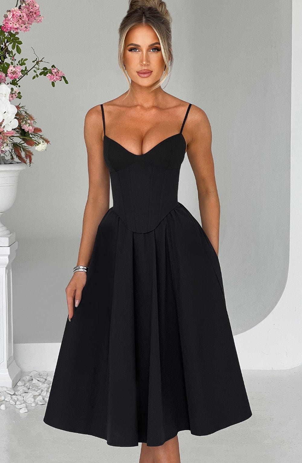 Black Mariella Lemon Midi Dress