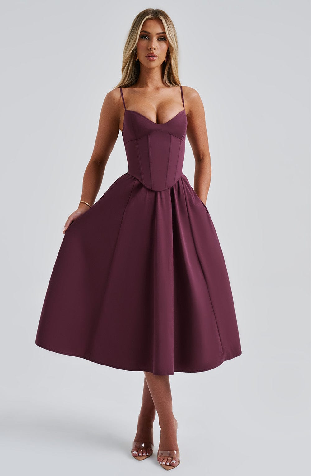 Cherry Lacquer Mariella Lemon Midi Dress