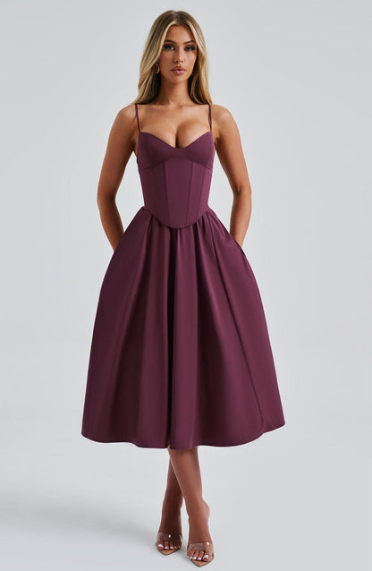 Cherry Lacquer Mariella Lemon Midi Dress