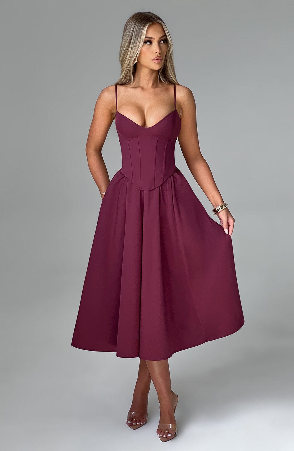 Cherry Lacquer Mariella Lemon Midi Dress