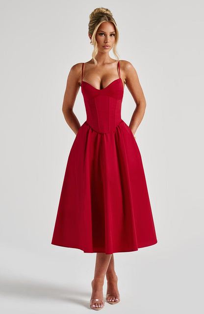 Red Mariella Lemon Midi Dress