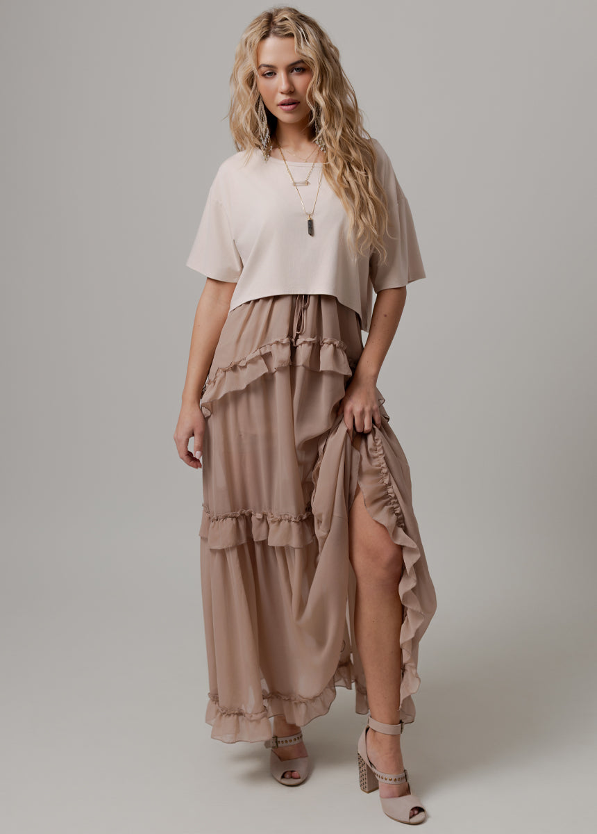 Warm Taupe Hadleigh Paisley Print Dress