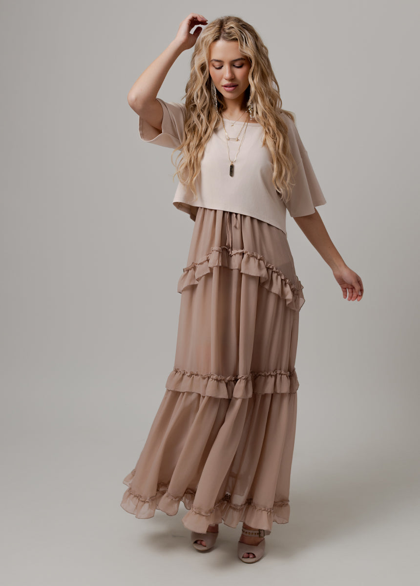 Warm Taupe Hadleigh Paisley Print Dress