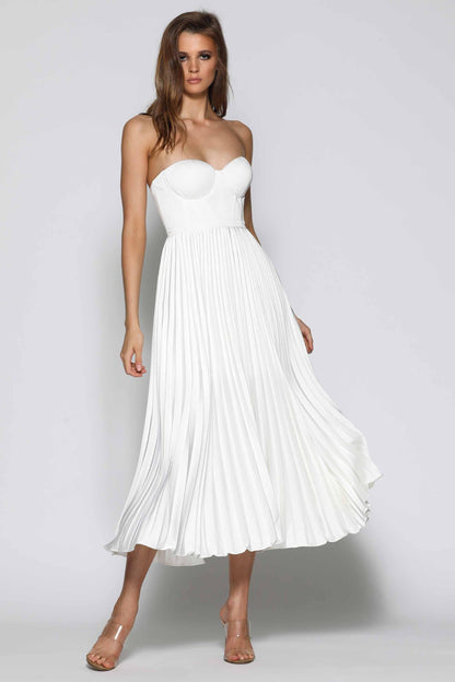 White Valentina Emerald Silk Dress
