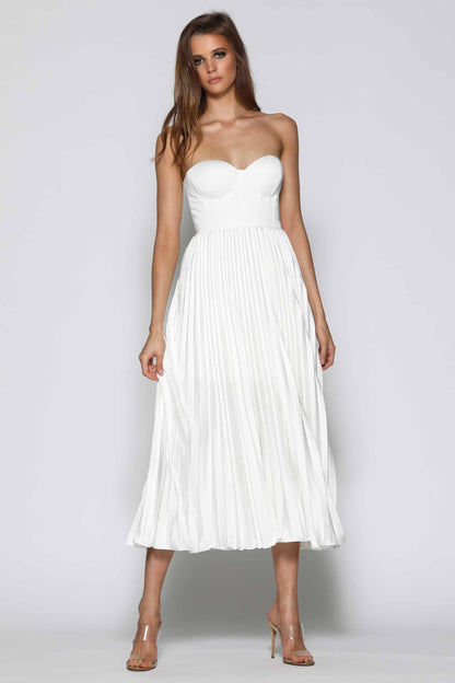 White Valentina Emerald Silk Dress