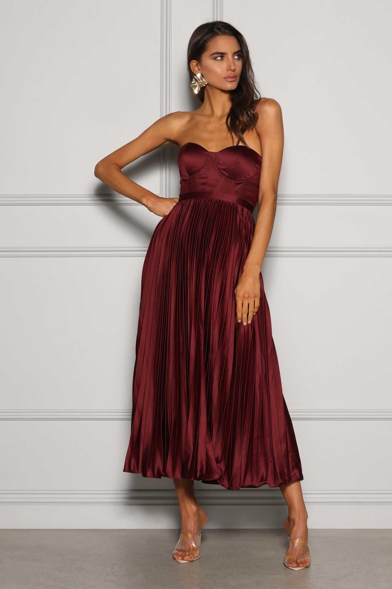 Wine Valentina Emerald Silk Dress