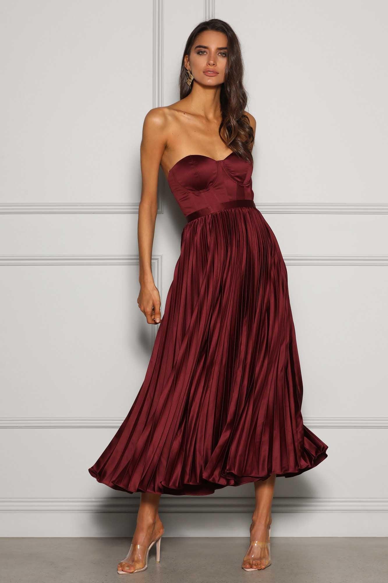 Wine Valentina Emerald Silk Dress
