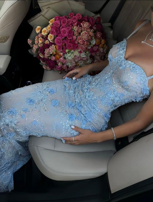 Light Blue Margot Mermaid Spaghetti Strap Gown