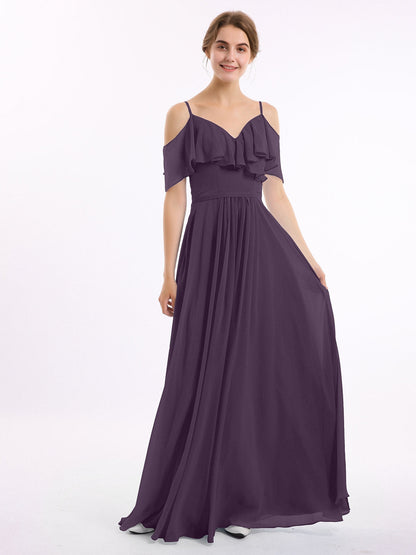 Plum Valentina Chiffon Off-Shoulder Dress