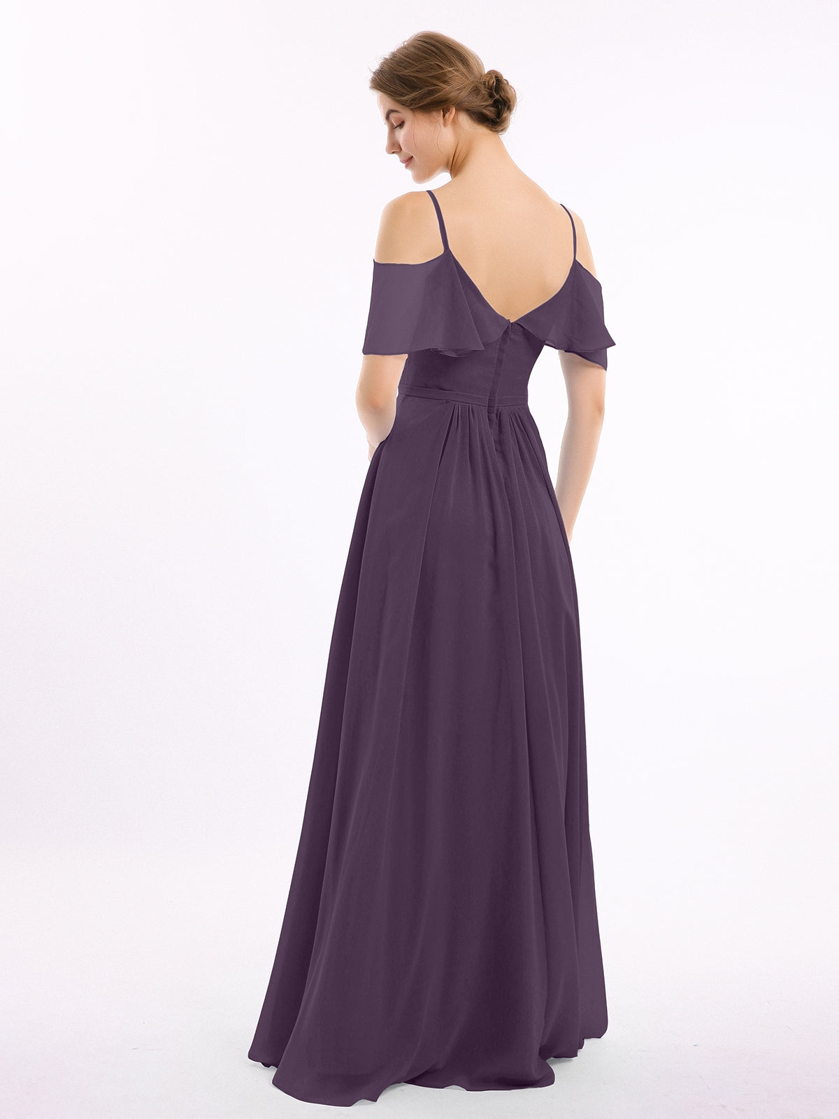 Plum Valentina Chiffon Off-Shoulder Dress