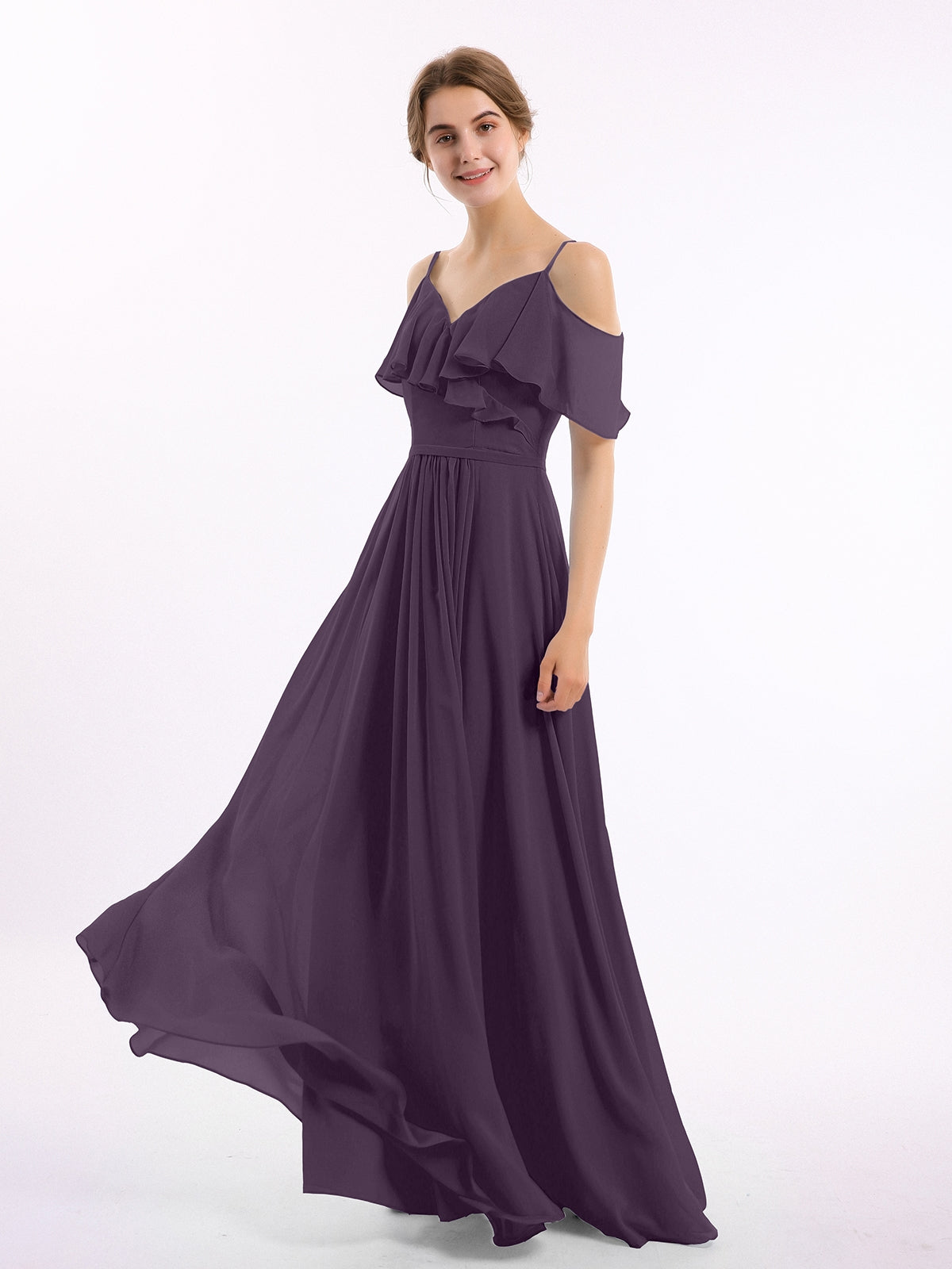 Plum Valentina Chiffon Off-Shoulder Dress