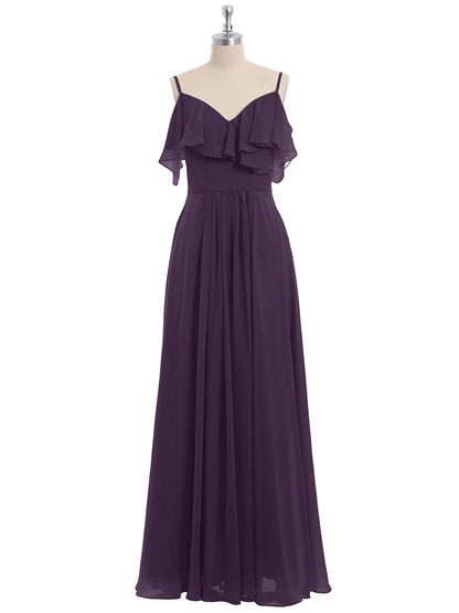 Plum Valentina Chiffon Off-Shoulder Dress