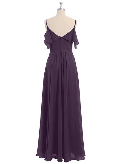 Plum Valentina Chiffon Off-Shoulder Dress