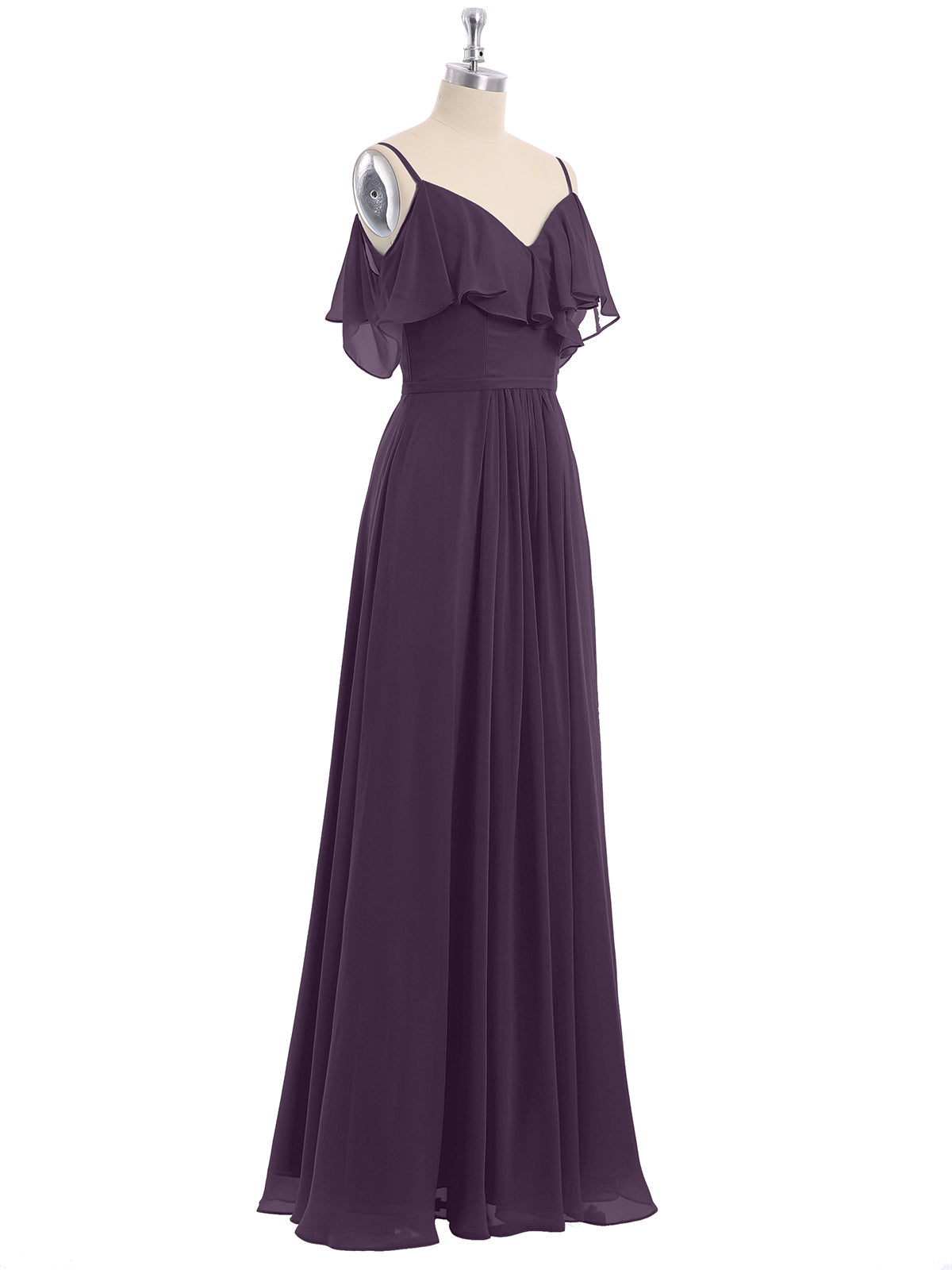 Plum Valentina Chiffon Off-Shoulder Dress