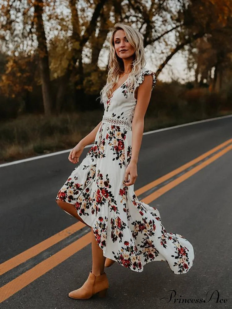 Black Valentina Floral Asymmetry Backless Dress