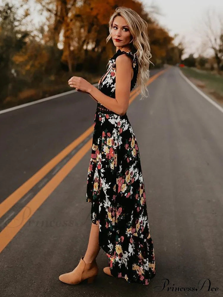 White Valentina Floral Asymmetry Backless Dress